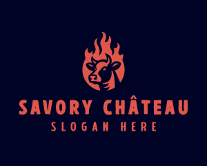 Flame Steakhouse Cow logo design