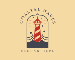 Ocean Wave Red Lighthouse logo design