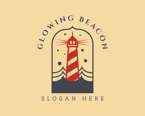 Ocean Wave Red Lighthouse logo design