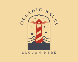 Ocean Wave Red Lighthouse logo design