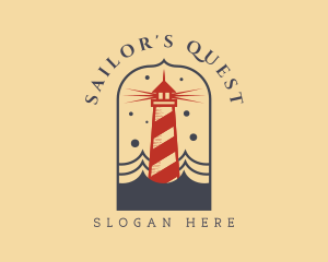 Ocean Wave Red Lighthouse logo design