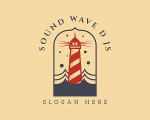 Ocean Wave Red Lighthouse logo design