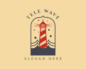 Ocean Wave Red Lighthouse logo design