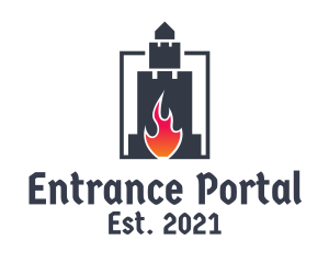 Castle Fortress Flame logo design