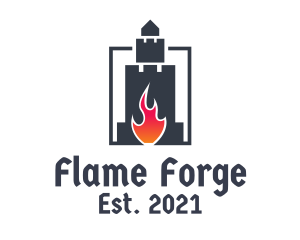 Castle Fortress Flame logo design