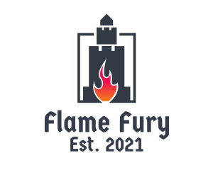 Castle Fortress Flame logo design