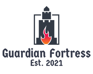 Castle Fortress Flame logo design