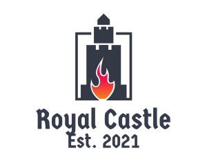 Castle Fortress Flame logo design