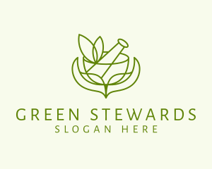 Green Herbs Pestle  logo design