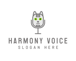 Cat Microphone Mic logo design