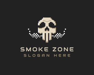 Skull Smoking Pixel logo design