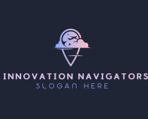 Airplane Cloud Location Pin logo design