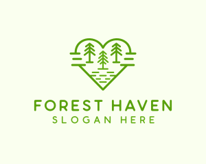 Heart Pine Tree Forest logo design