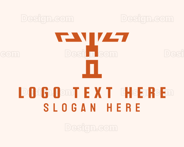 Aztec Totem Pole Letter T Logo