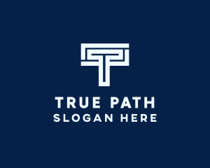 Maze Path Letter T logo design