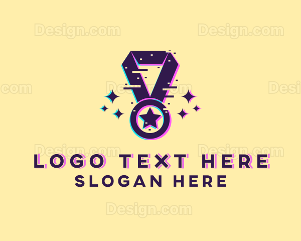 Glitch Pixel Star Medal Logo