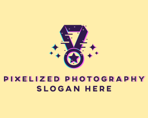 Glitch Pixel Star Medal logo design