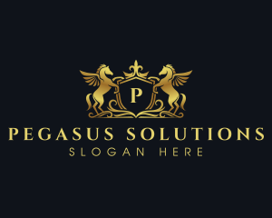 Horse Pegasus Crown logo design