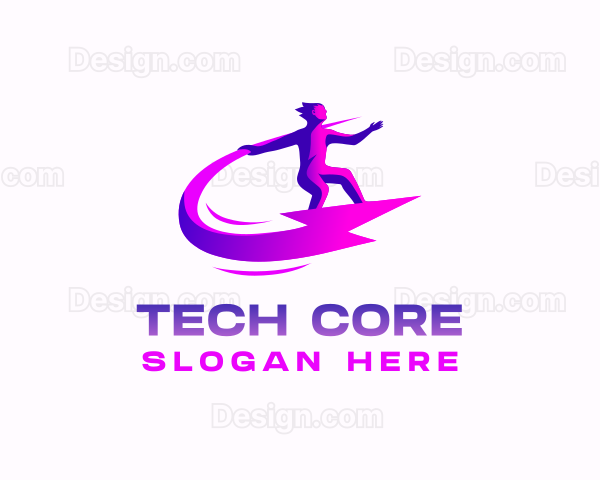 Surfing Lightning Human Logo