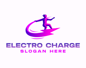 Surfing Lightning Human logo design