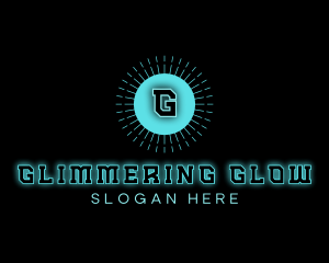 Neon Techno Glowing Sun logo design