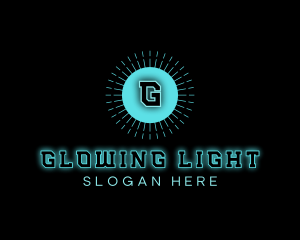 Neon Techno Glowing Sun logo design