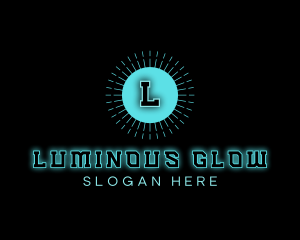 Neon Techno Glowing Sun logo design