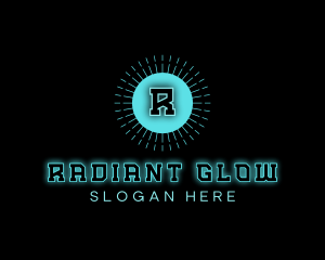 Neon Techno Glowing Sun logo design