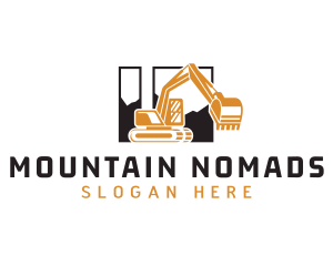 Backhoe Excavator Mountain logo design