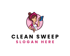 Flat Iron Maid Lady logo design