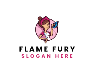 Flat Iron Maid Lady logo design