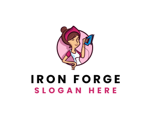 Flat Iron Maid Lady logo design