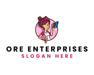 Flat Iron Maid Lady logo design