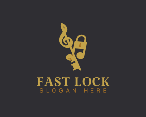 Music Notes Key Security logo design