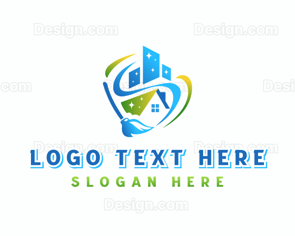 Building House Mop Cleaning Logo