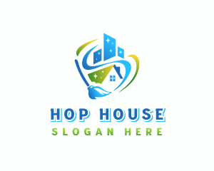 Building House Mop Cleaning logo design