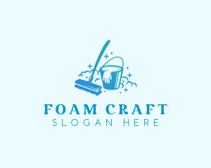 Bucket Brush Mop Cleaning logo design