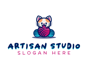 Cat Yarn Knitting logo design