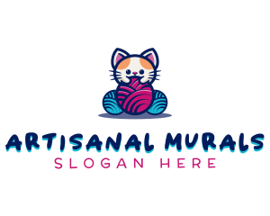 Cat Yarn Knitting logo design