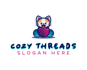 Cat Yarn Knitting logo design