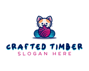 Cat Yarn Knitting logo design