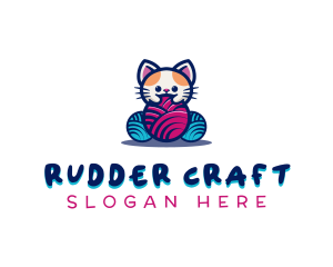 Cat Yarn Knitting logo design