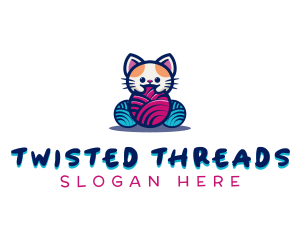 Cat Yarn Knitting logo design