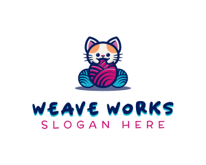 Cat Yarn Knitting logo design