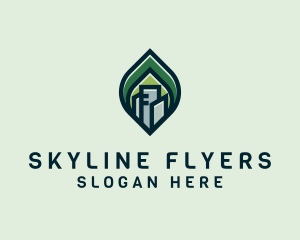 Skyscraper Buildings Leaf logo design