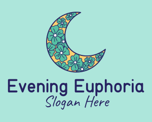 Floral Crescent Moon  logo design