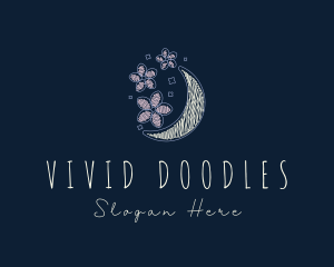 Doodle Flower Moon  logo design