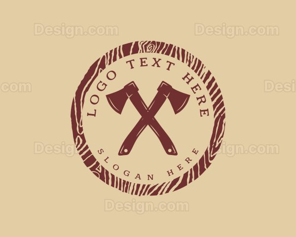 Wood Axe Lumberjack Logo