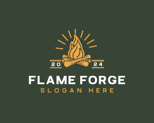 Campfire Flame Camping logo design