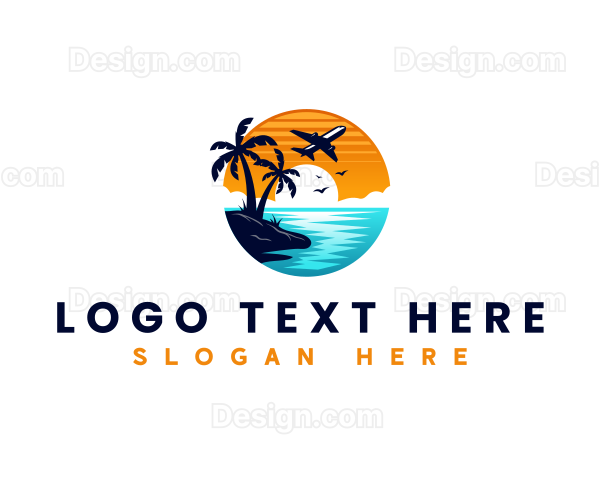 Airplane Beach Travel Logo